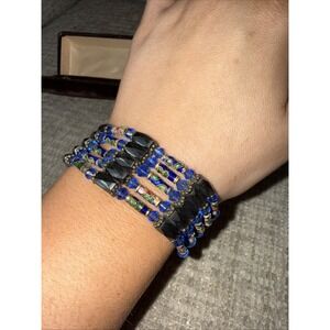 Magnetic Therapy‎ Hematite Wrap Bracelet/Necklace Beaded Faceted Blue Detail 36"